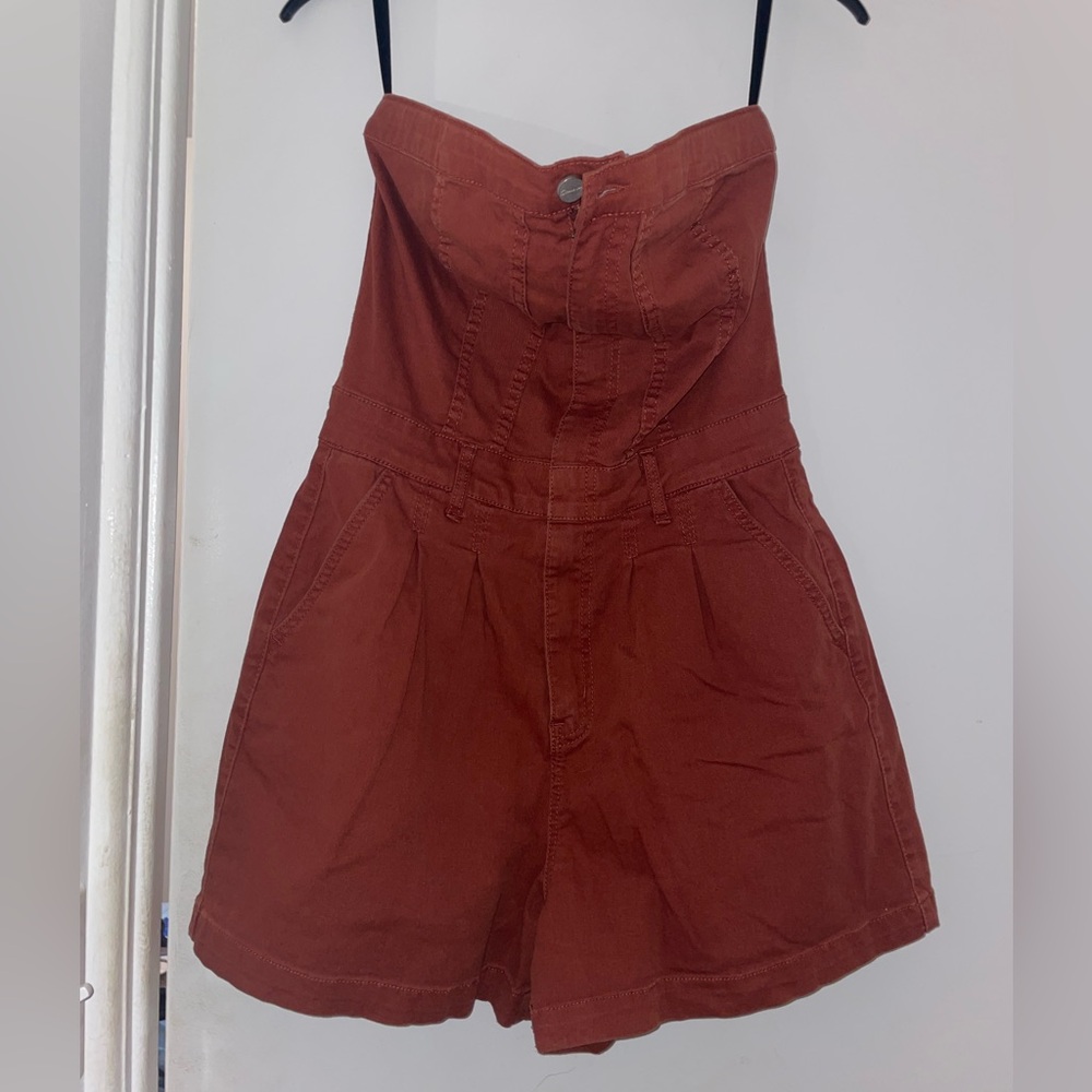 Red strapless jumpsuit